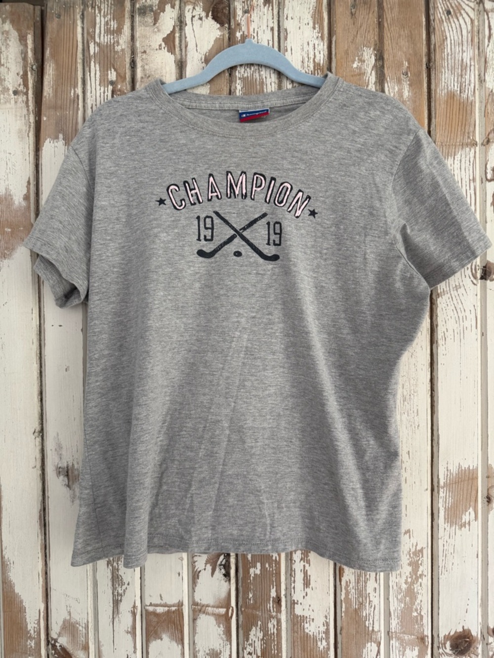 Champion Women’s Short Sleeve Tee, Heather Gray With Logo, XL